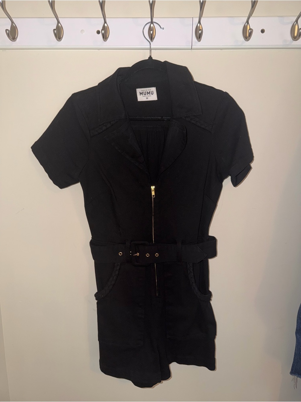 Show Me Your MuMu Black Short-Sleeve Belted Zip Jumpsuit